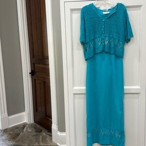 Vintage TEDDI Embroidery dress & cardigan set Medium Cottagecore grandmacore